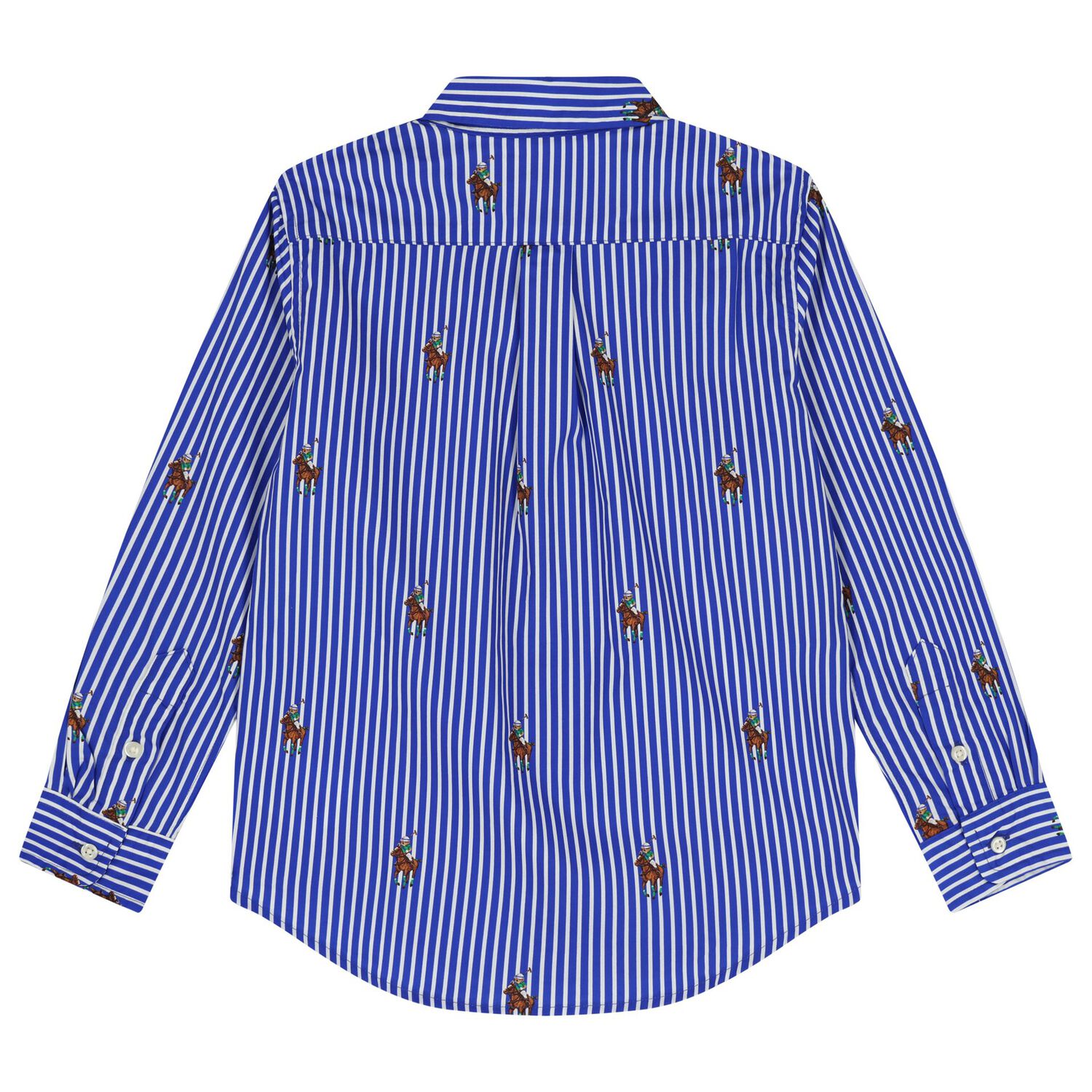 Boys Blue & White Stripe Logo Shirt, 1, hi-res