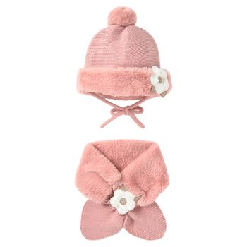 Younger Girls Pink Faux Fur Hat & Scarf Set