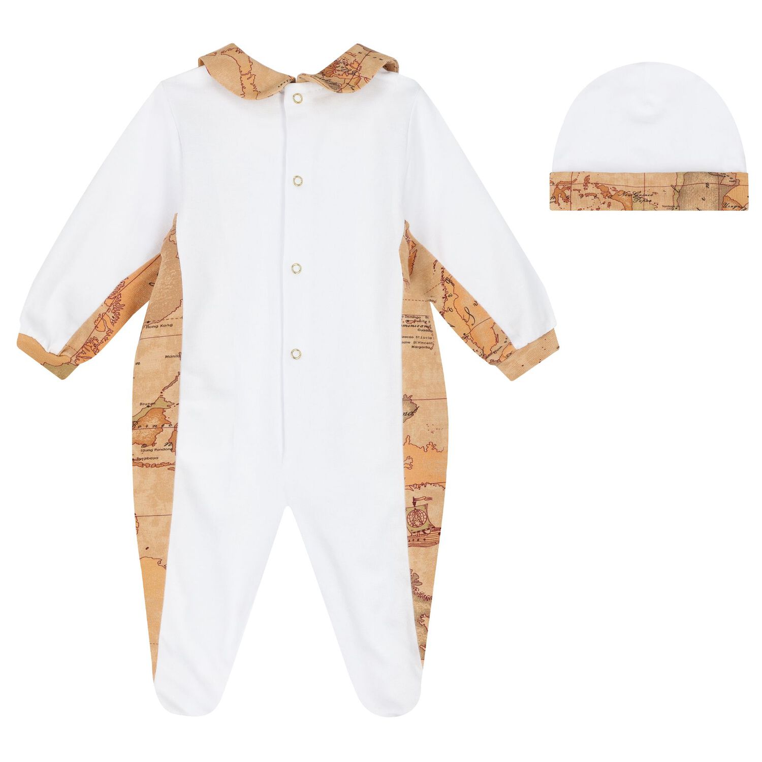 White & Beige Geo Map Babygrow Set, 1, hi-res