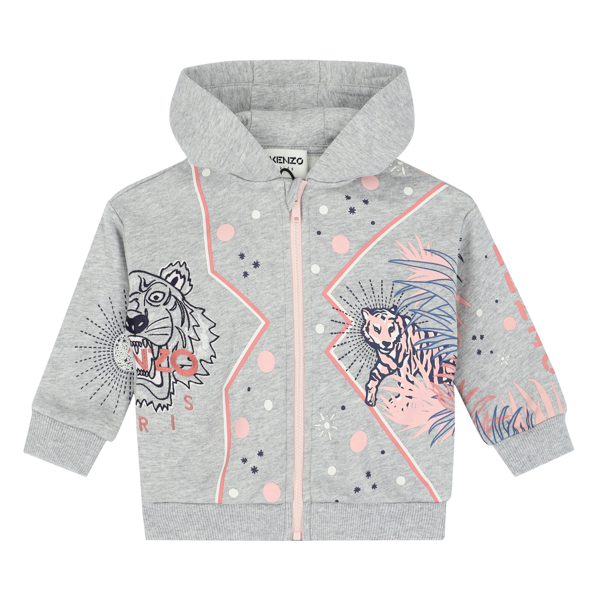KENZO KIDS Younger Girls Grey Logo Zip Up Top Junior Couture