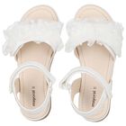 Girls White Tulle Ruffle Sandals, 1, hi-res