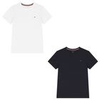 Boys Navy & White Cotton Logo T-Shirts ( 2-Pack ), 1, hi-res