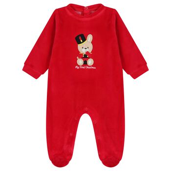 Baby Boys Red Christmas Bunny Babygrow