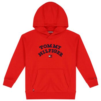 Boys Red Logo Hooded Top