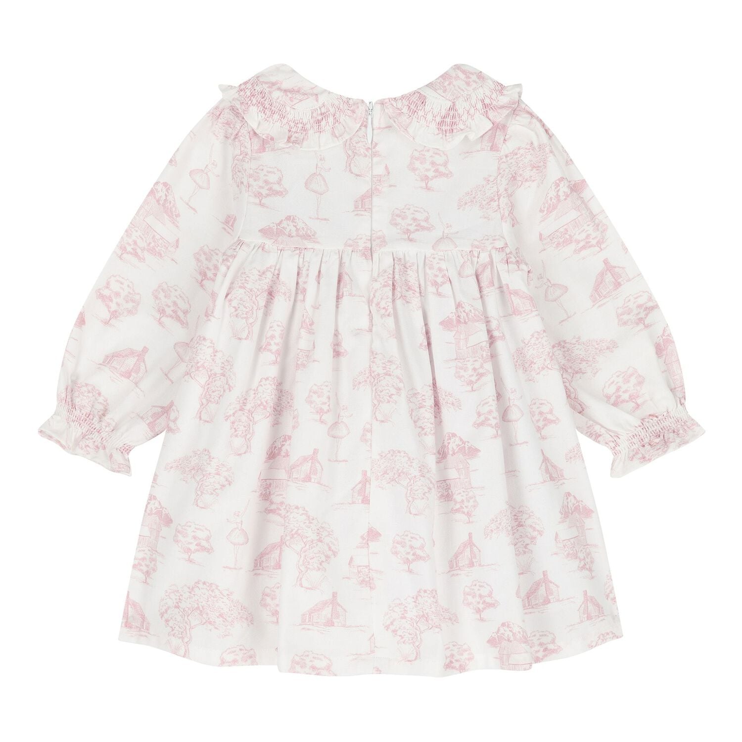 Baby Girls Ivory & Pink Toile de Jouy Dress, 1, hi-res