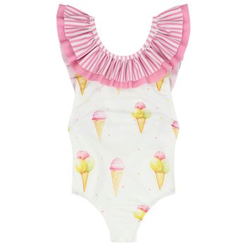 Girls White Ice Creams Swimsuit