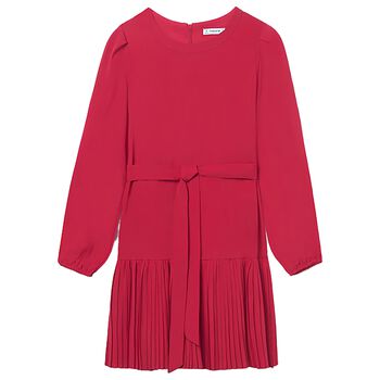 Girls Red Pleated Dress