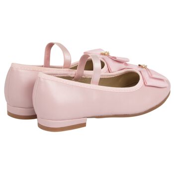 Girls Pink Bow Leather Shoes