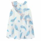 Girls White & Blue Feather Organza Dress, 1, hi-res