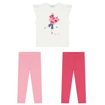 Girls White & Pink Leggings Set 