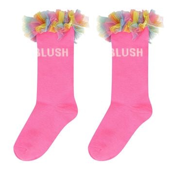 Girls Pink Ruffled Tulle Socks