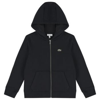 Black Logo Hooded Zip Up Top