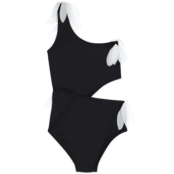 Girls Black & White Petal Swimsuit