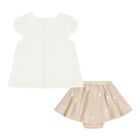 Baby Girls White & Beige Teddy Bear Skirt Set, 2, hi-res