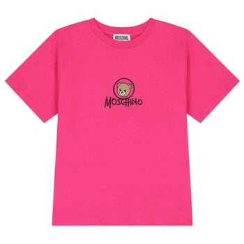 Girls Pink Teddy Bear Logo Long Sleeve Top