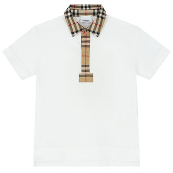 Boys White Checkered Polo Shirt