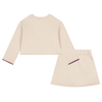 Girls Beige Heart Skirt Set