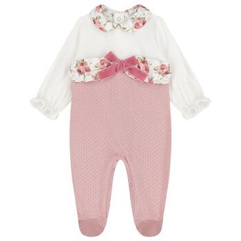 Baby Girls Ivory & Pink Babygrow
