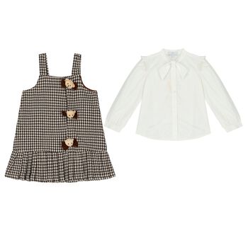 Girls Ivory & Brown Dress Set