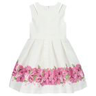 Girls White Floral Pleated Dress , 1, hi-res