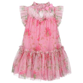 Girls Pink Floral Tulle Dress