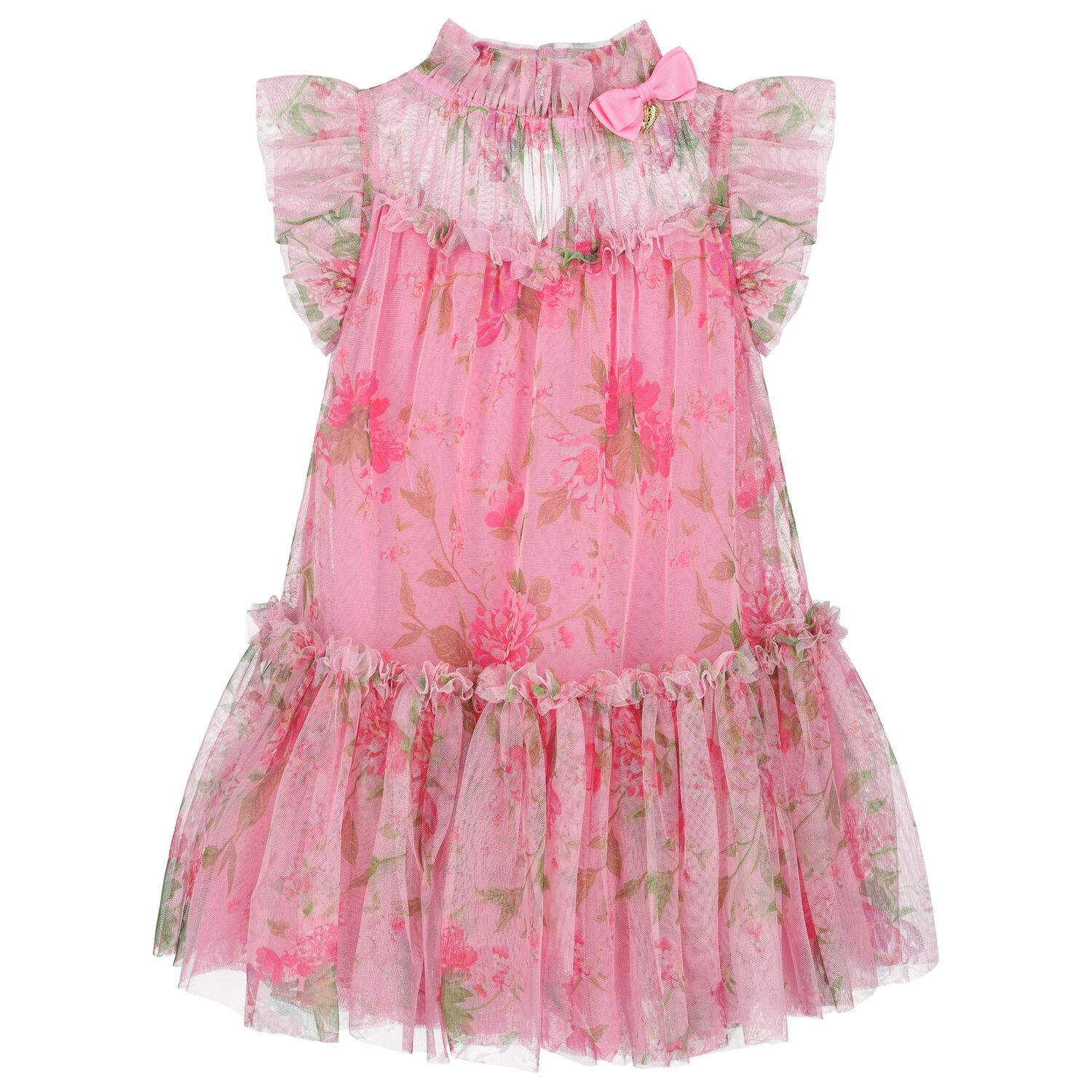 Girls Pink Floral Tulle Dress, 2, hi-res image number null