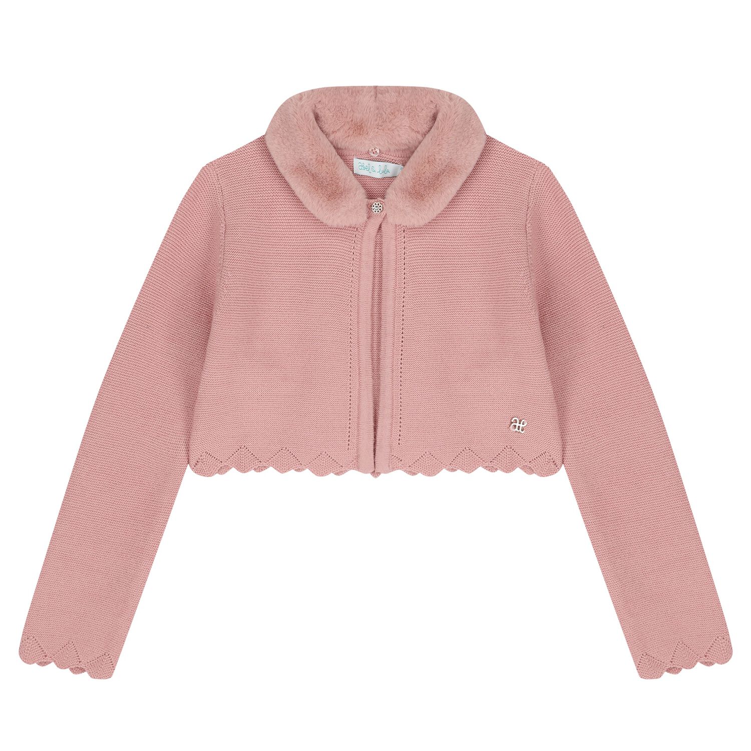 Girls Pink Faux Fur Collar Cardigan, 1, hi-res