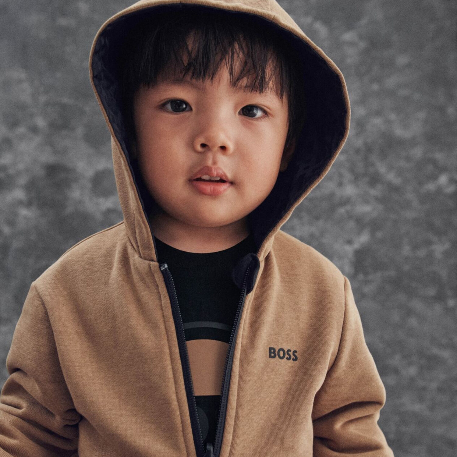 Younger Boys Black & Beige Reversible Zip Up Top, 1, hi-res