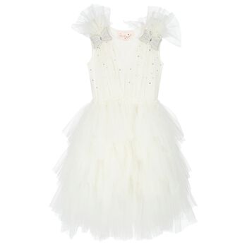 Girls Ivory Embellished Sequin Tulle Dress