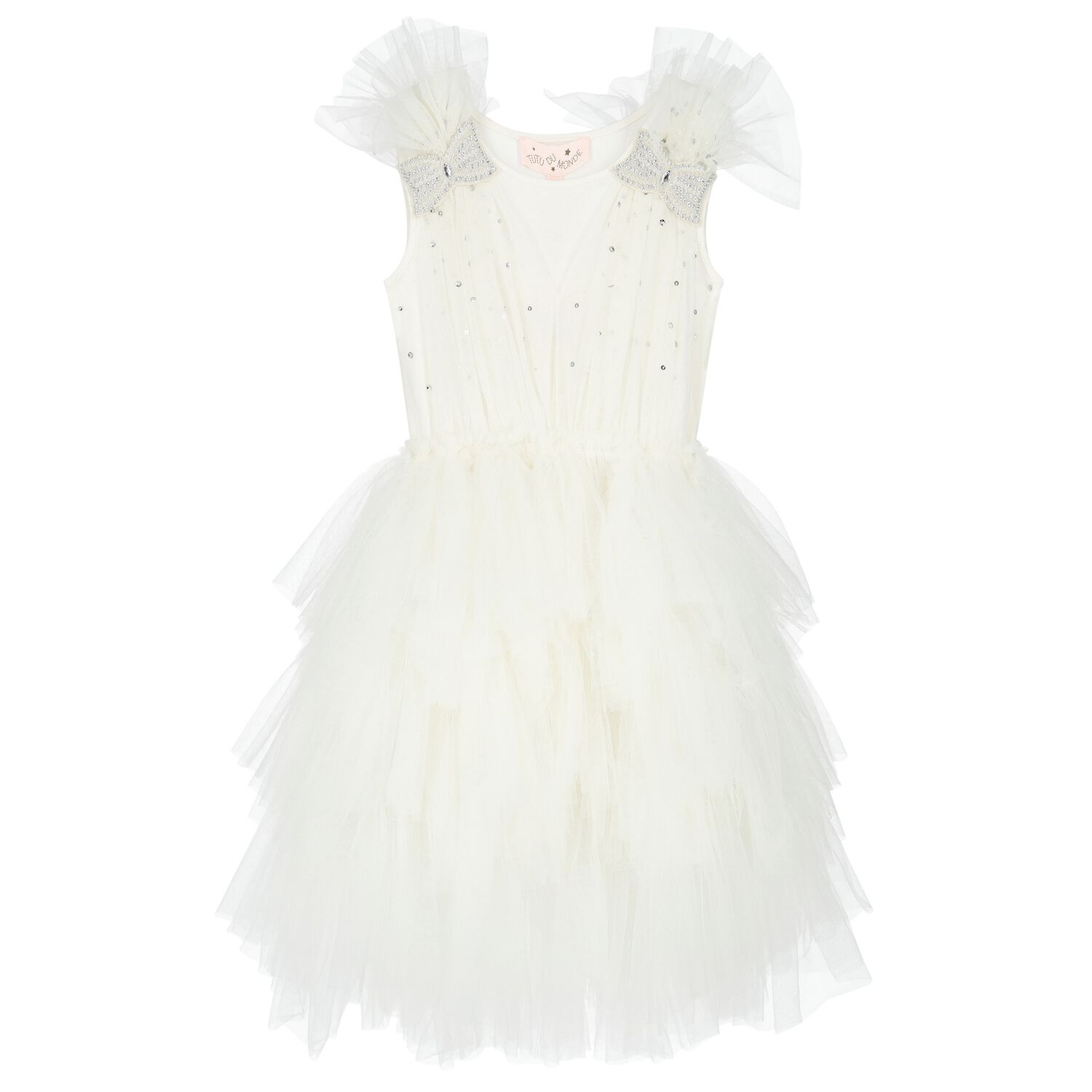 Girls Ivory Embellished Sequin Tulle Dress, 1, hi-res image number null