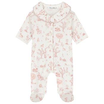 Baby Girls Ivory & Pink Teddy Bear Babygrow