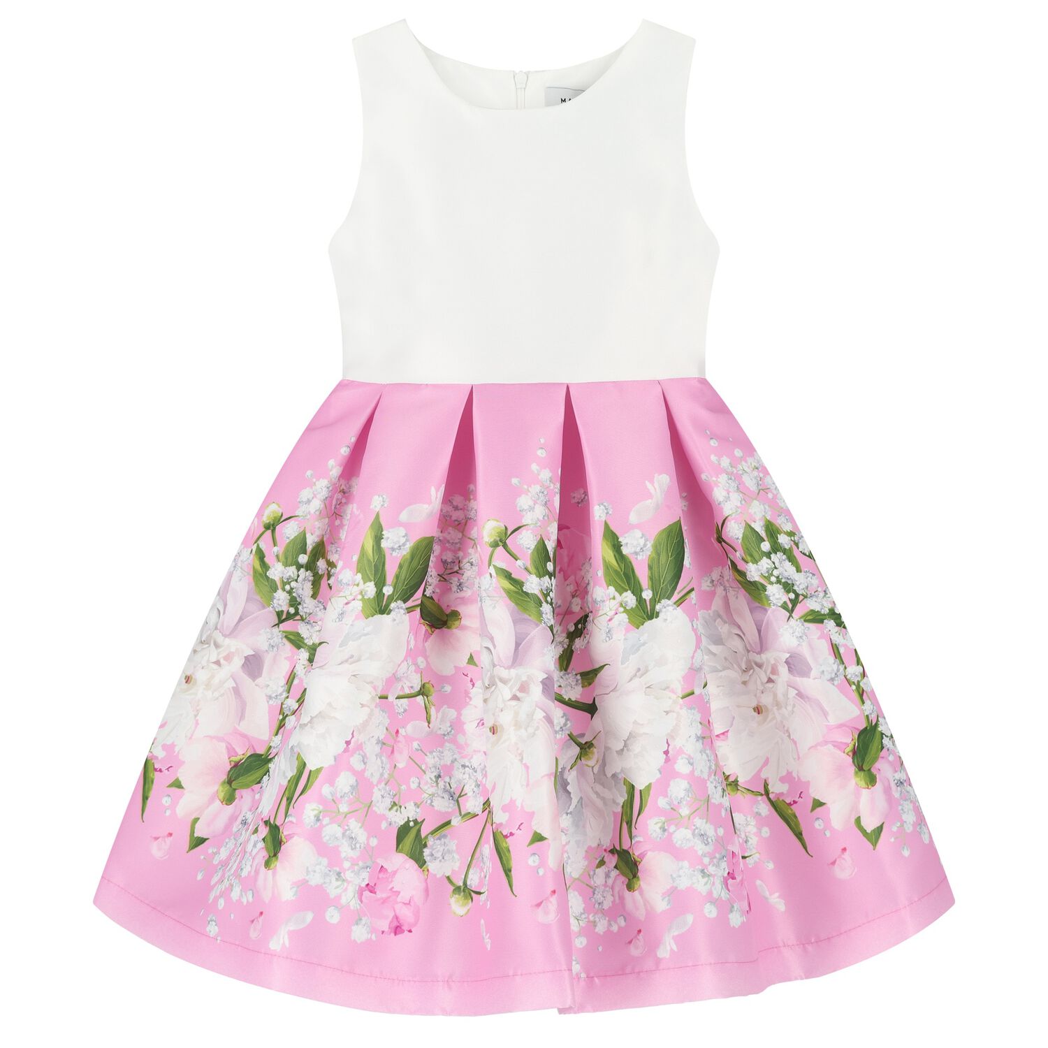 Girls White & Pink Floral Satin Dress, 1, hi-res