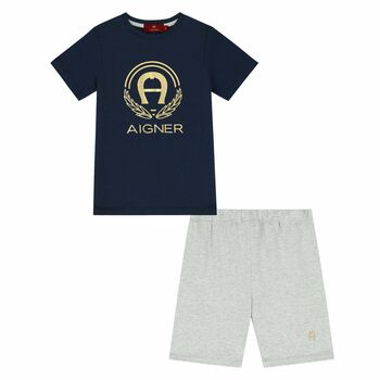 Boys Navy & Grey Logo Pyjamas
