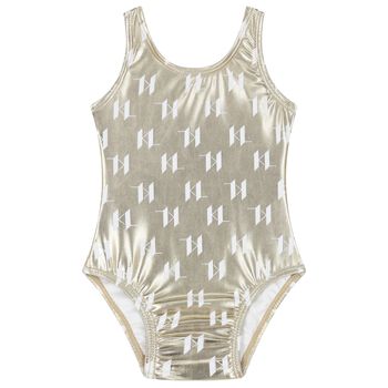 Girls Gold Logo Swimsuit