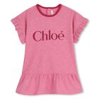 Younger Girls Pink Logo Ruffle Dress , 1, hi-res