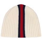 Ivory Web Striped Knitted Baby Hat, 2, hi-res