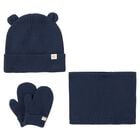 Younger Navy Blue Knitted 3 Piece Hat Set, 2, hi-res