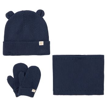 Younger Navy Blue Knitted 3 Piece Hat Set