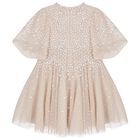 Girls Beige Sequin Tulle Cape Dress , 1, hi-res