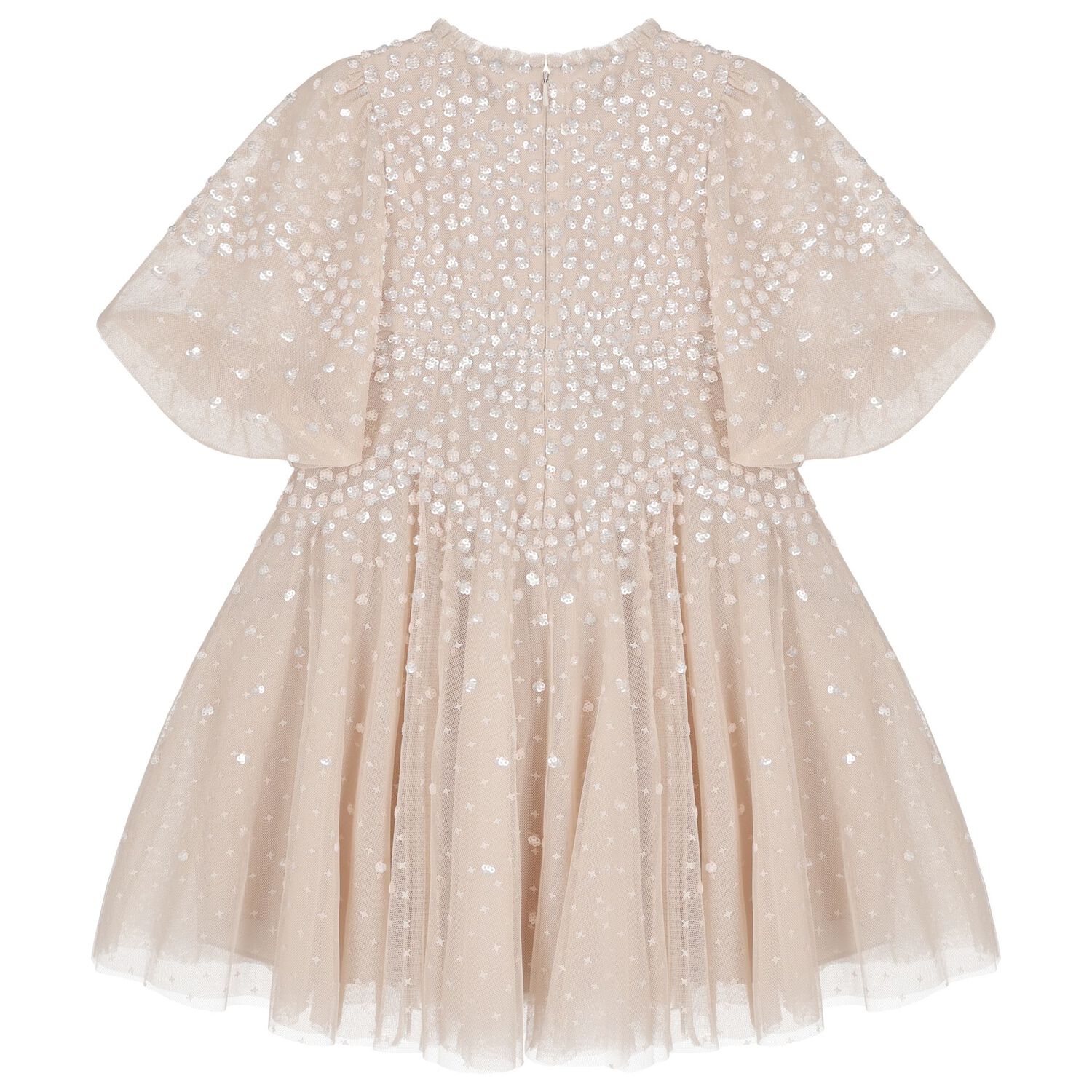 Girls Beige Sequin Tulle Cape Dress , 1, hi-res image number null