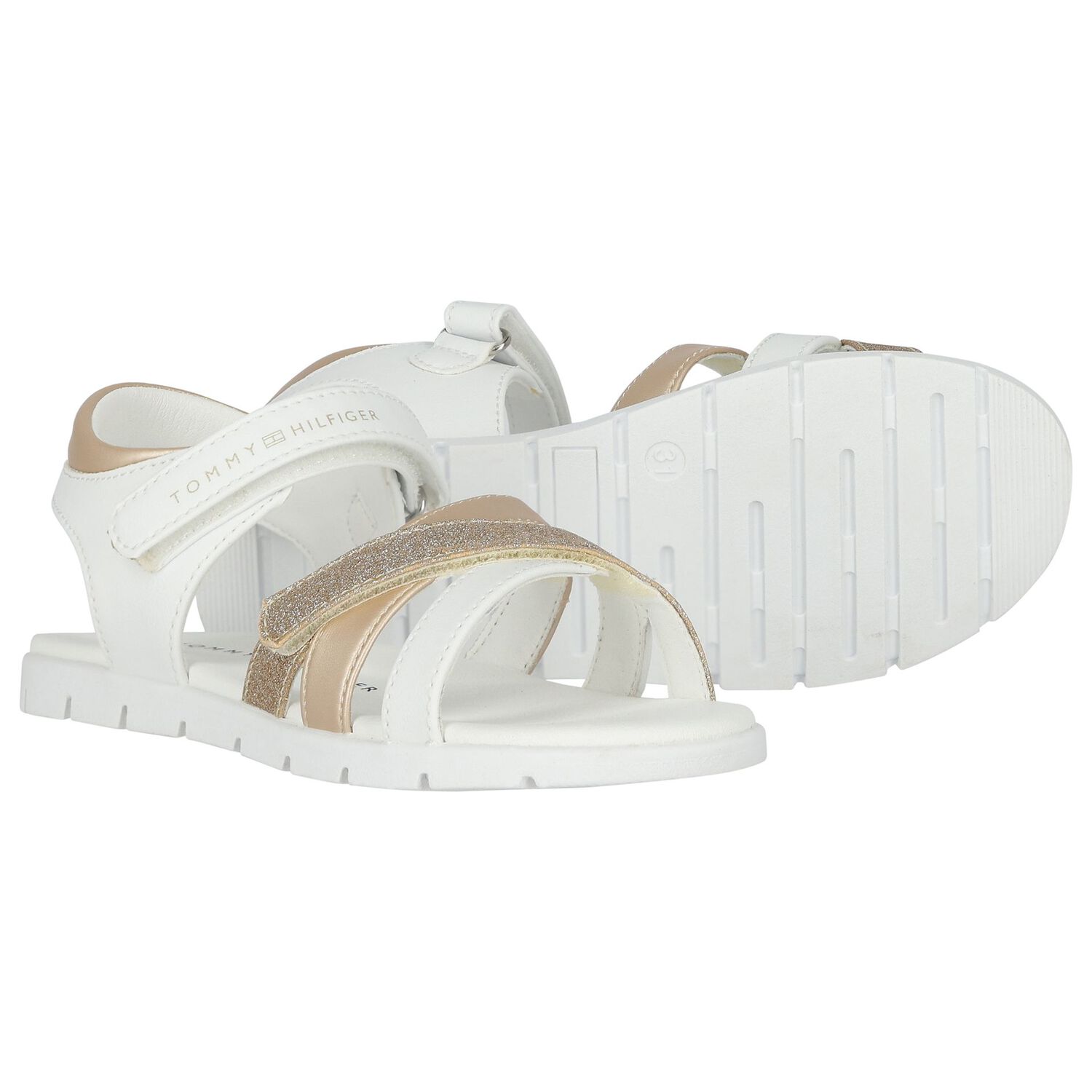 Girls White & Gold Logo Sandals, 1, hi-res image number null