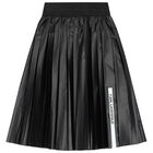 Girls Black Logo Pleated Skirt, 1, hi-res