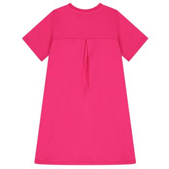 فستان تيشيرت مطرز بالزهور باللون الوردي للبنات 