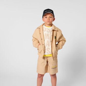 Boys White & Beige Logo T-Shirt