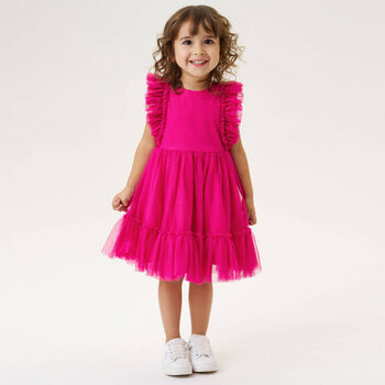 Girls Pink Ruffled Tulle Dress