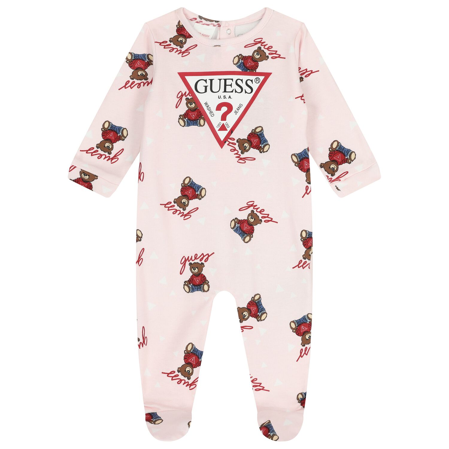 Baby Girls Pink Teddy Bear Logo Babygrow, 1, hi-res