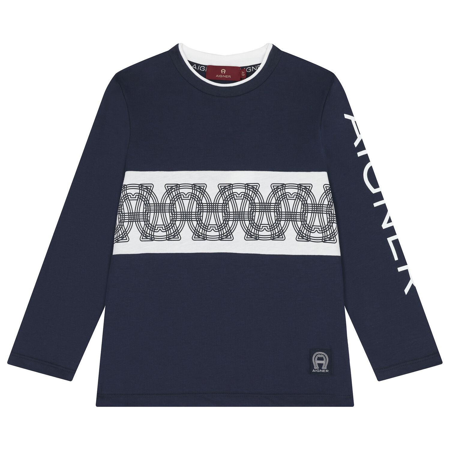 Boys Navy Blue Logo Long Sleeve Top, 1, hi-res image number null