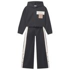 Girls Black Hooded Tracksuit, 1, hi-res