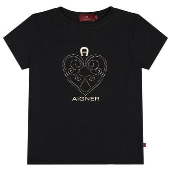 Girls Black & Gold Heart Logo T-Shirt