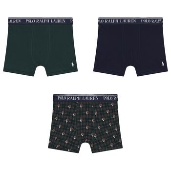 Boys Green & Navy Blue Logo Boxer Shorts ( 3-Pack )